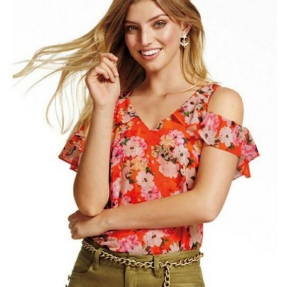 cabi Lush Floral Cold Shoulder Top - Picture 1 of 8